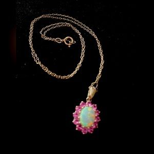 Opal and pink tourmaline necklace